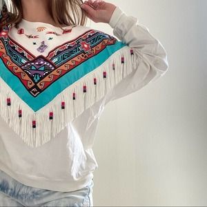 Hazelwood Club Phoenix fringe Aztec multicolor tassel bead USA long sleeve small